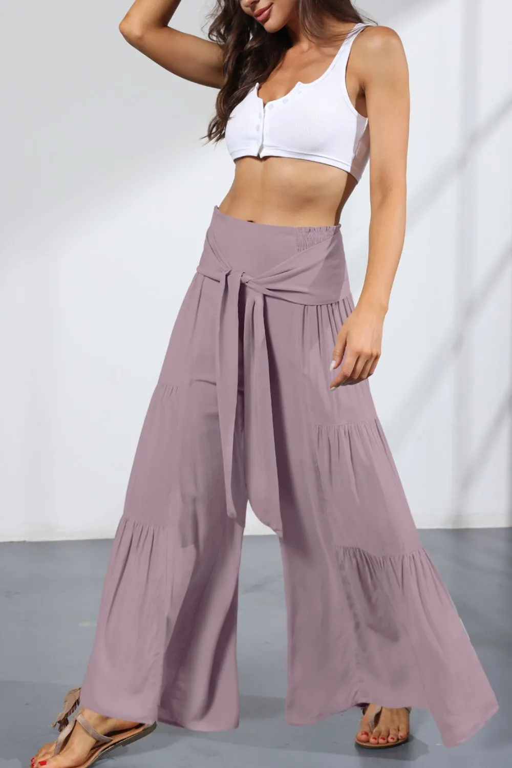 MIA Tie Front Tiered Culottes