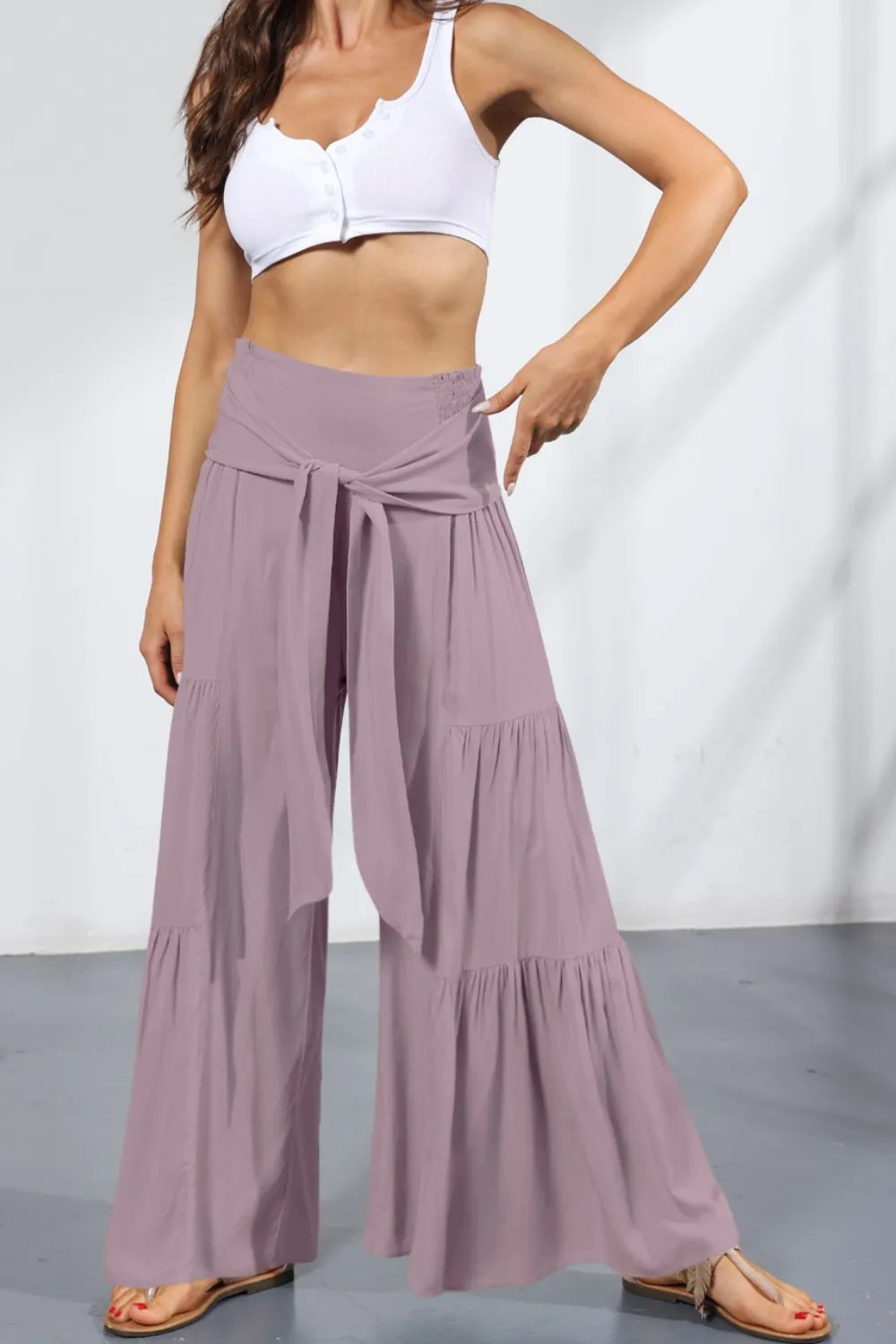 MIA Tie Front Tiered Culottes