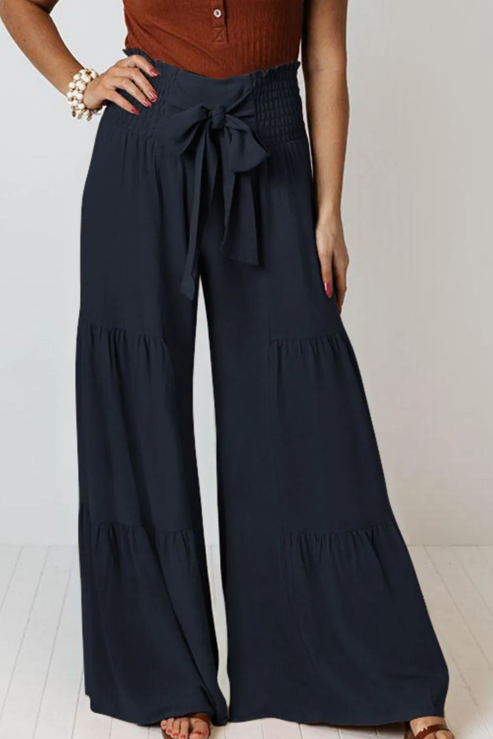 MIA Tie Front Tiered Culottes