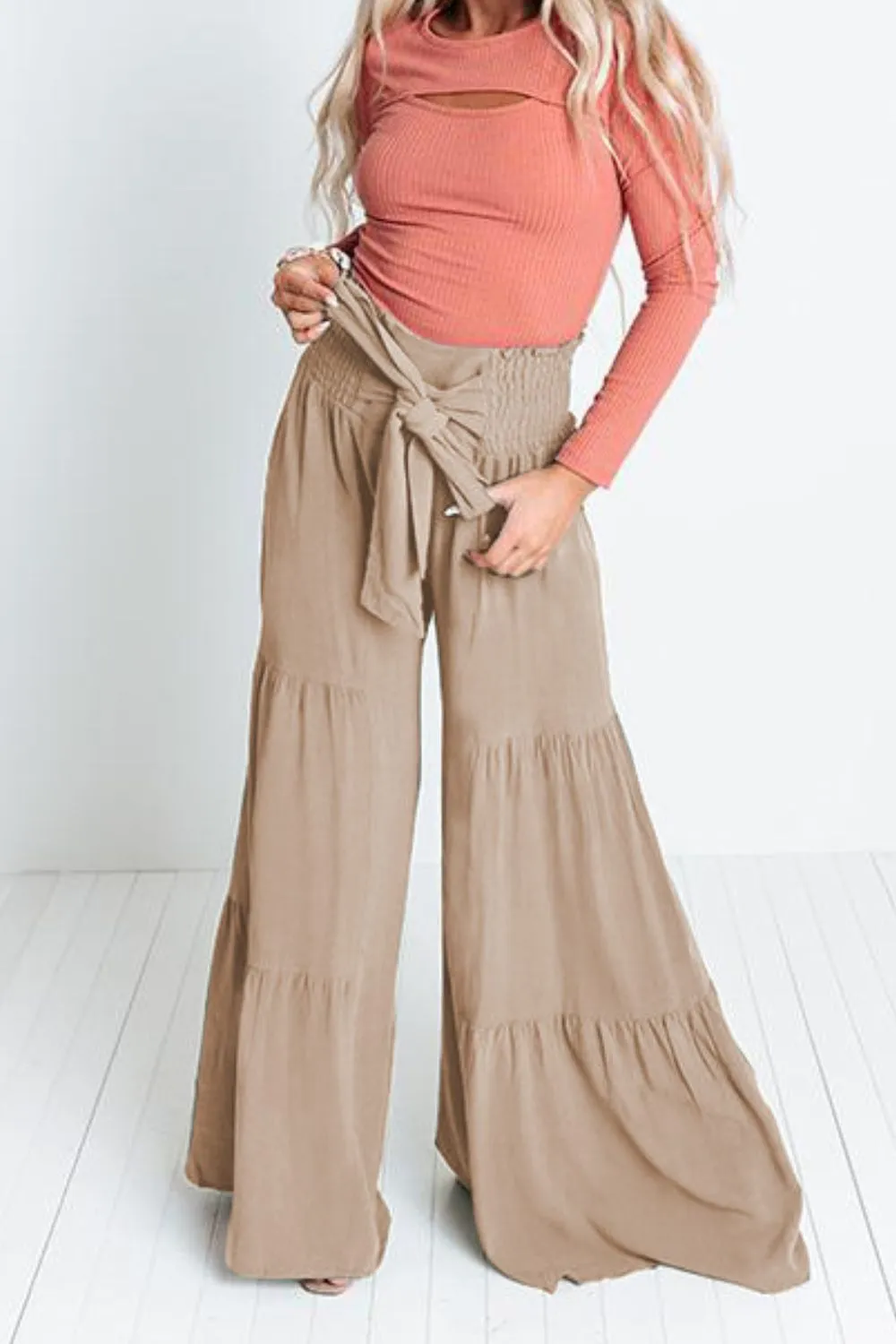 MIA Tie Front Tiered Culottes