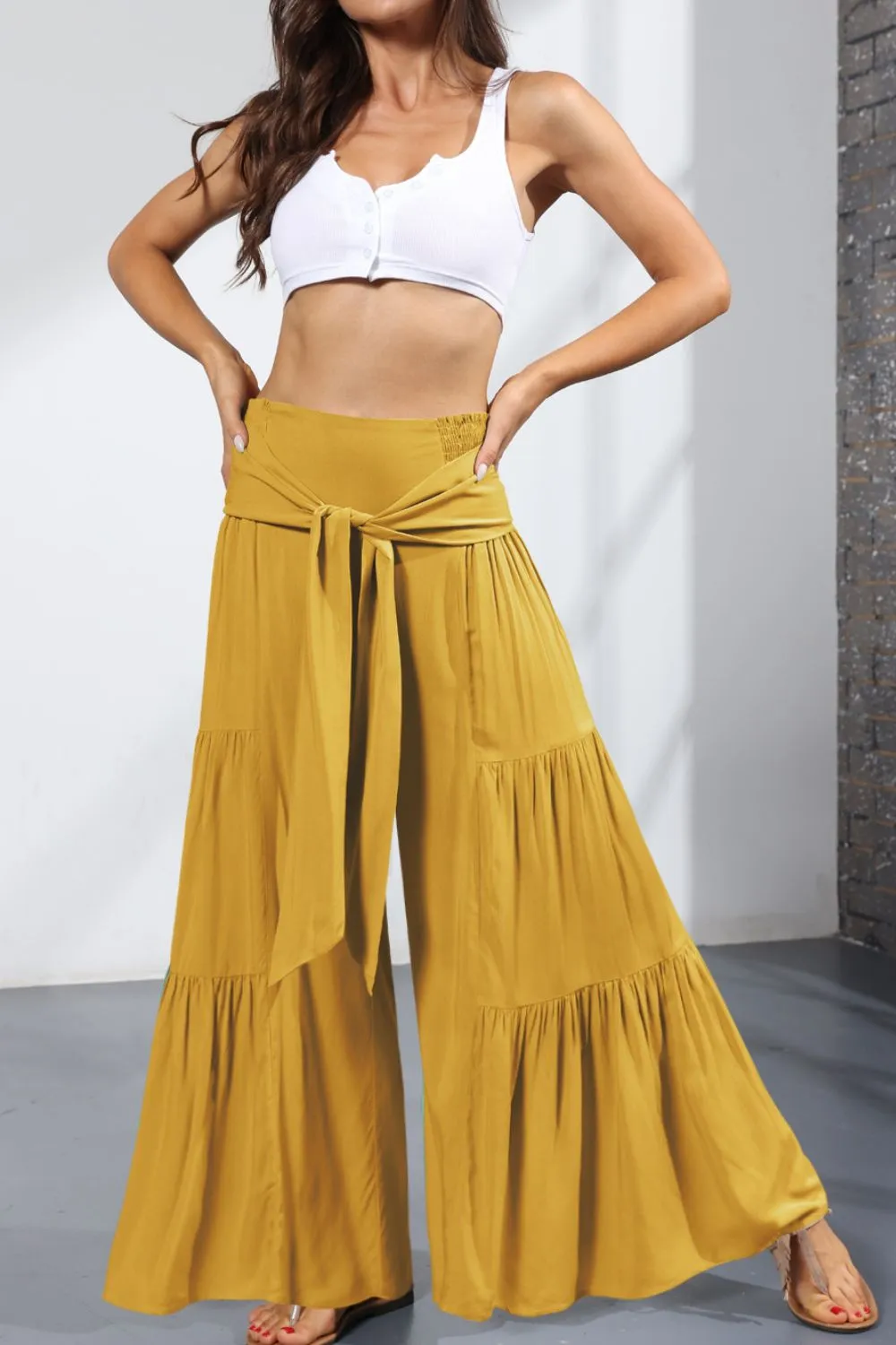 MIA Tie Front Tiered Culottes