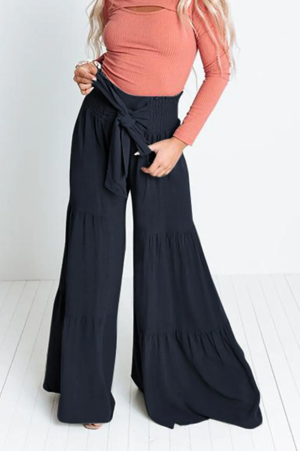 MIA Tie Front Tiered Culottes