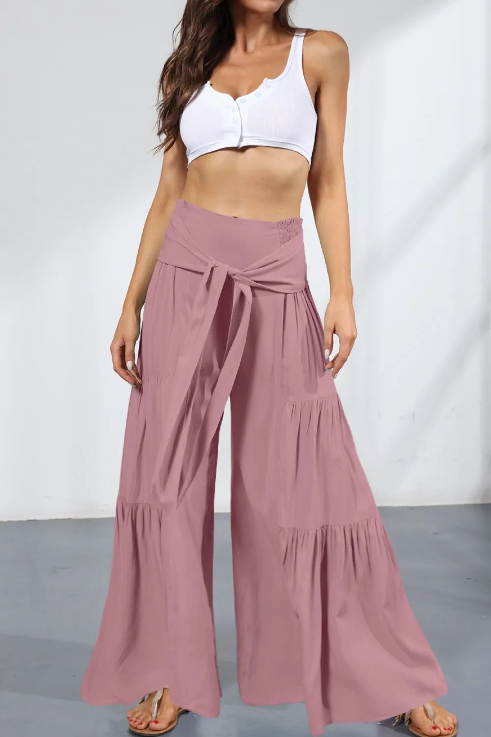 MIA Tie Front Tiered Culottes