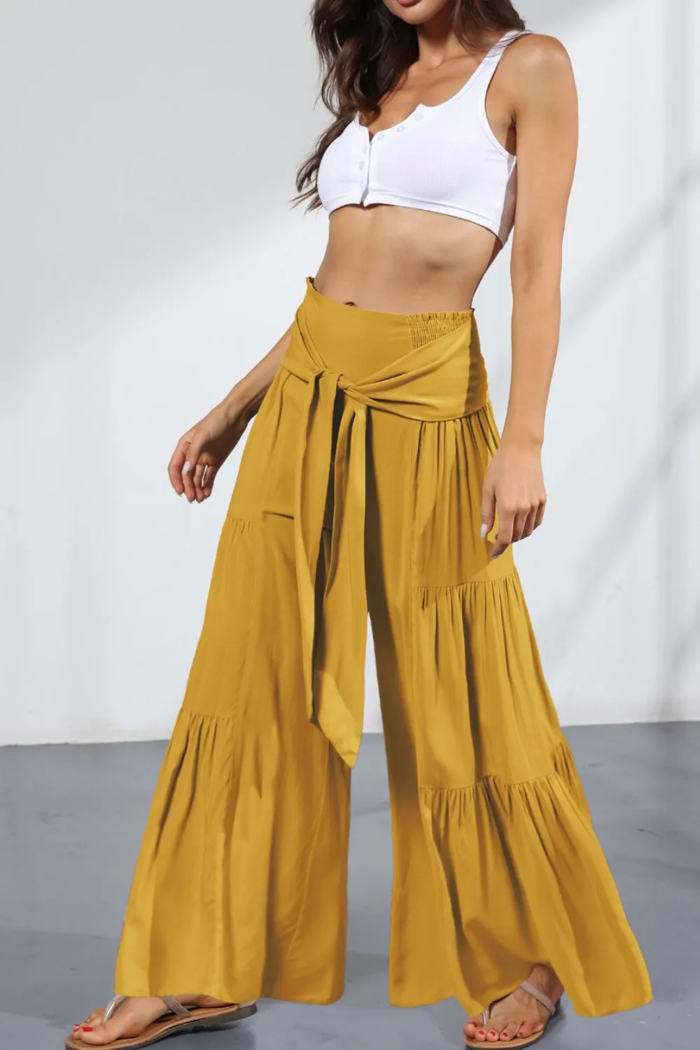 MIA Tie Front Tiered Culottes