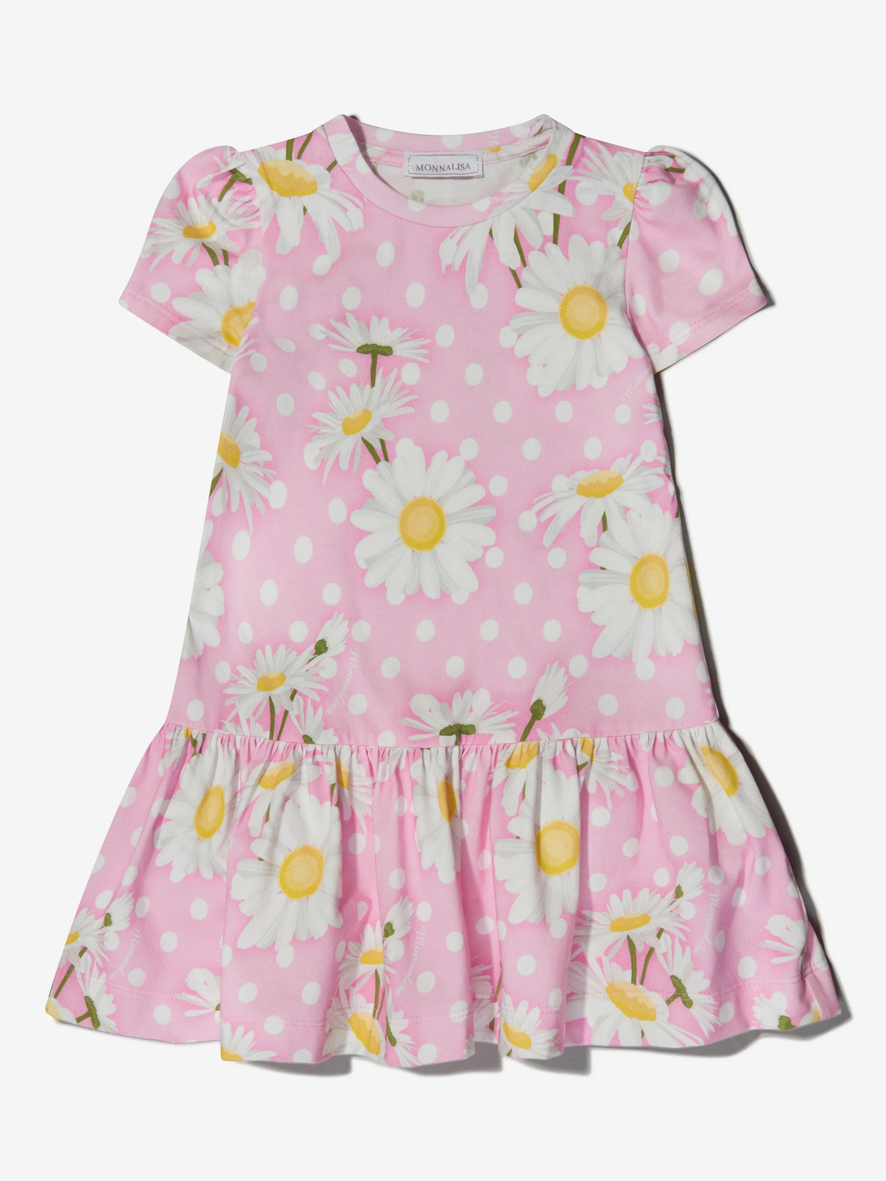 Monnalisa Girls Polka Dot Daisies Jersey Dress