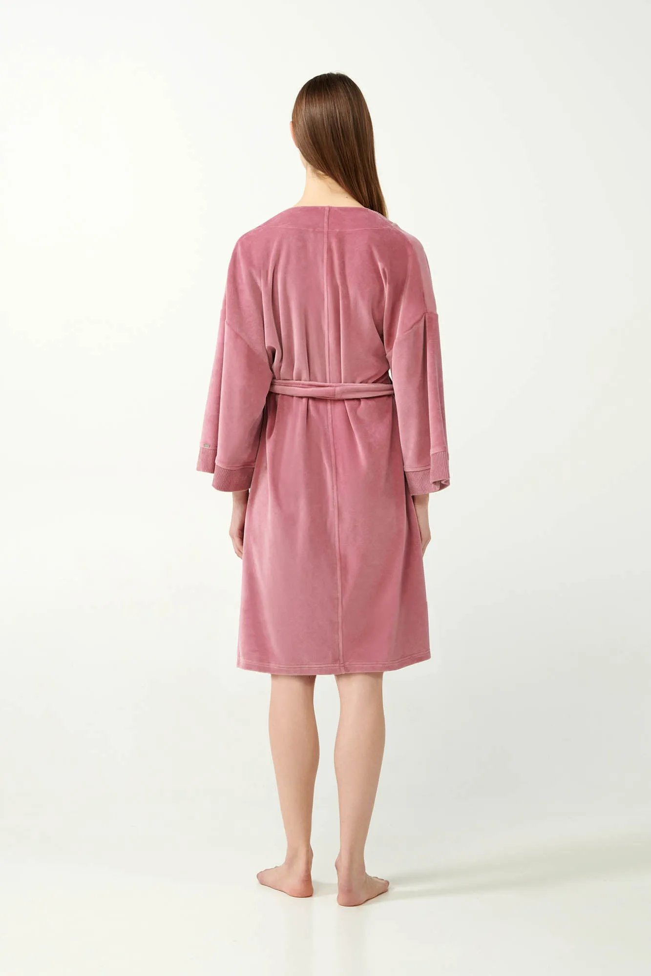 Pink Cotton Velvet Robe / Dressing Gown By Vamp - S-3XL