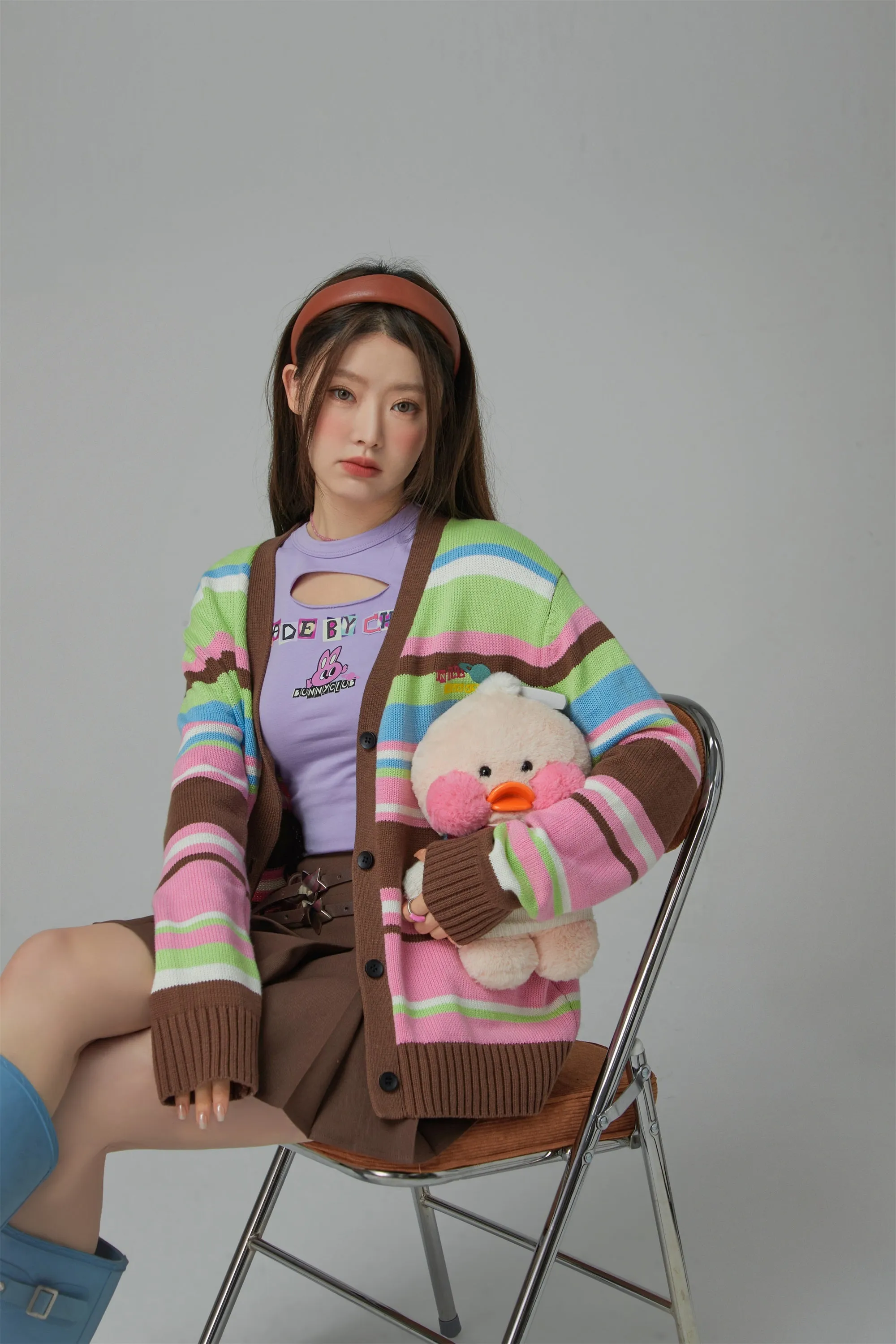 Planet Chuu Embroidered Stripe Cardigan