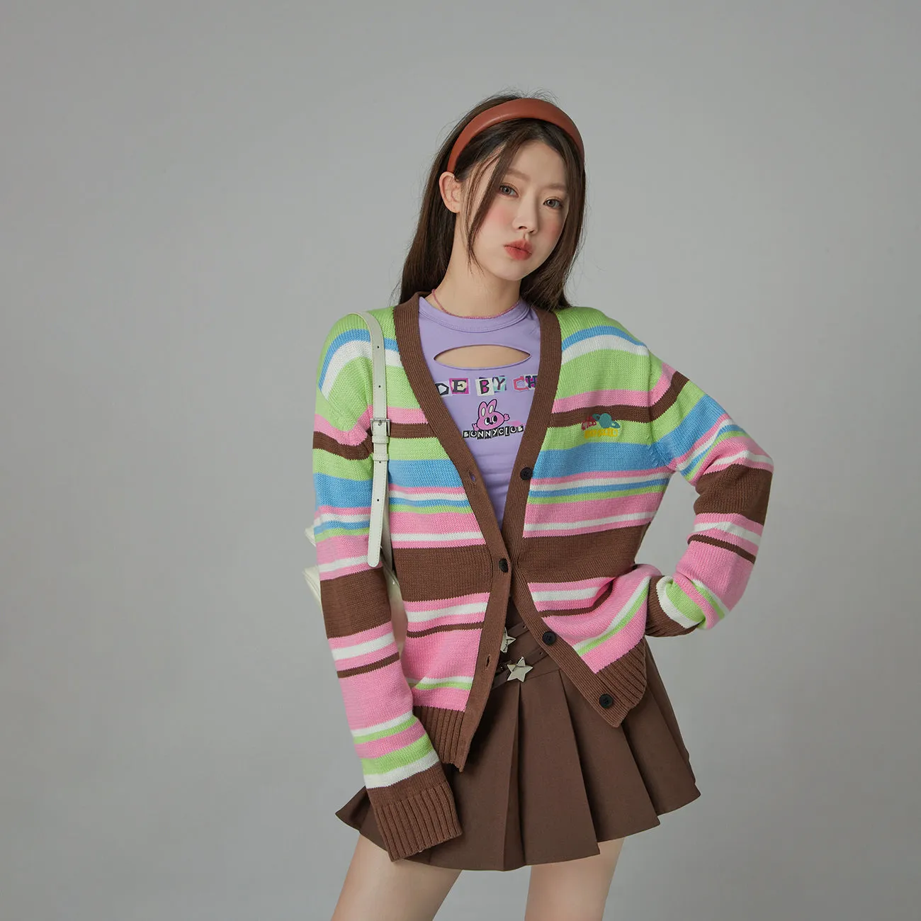 Planet Chuu Embroidered Stripe Cardigan