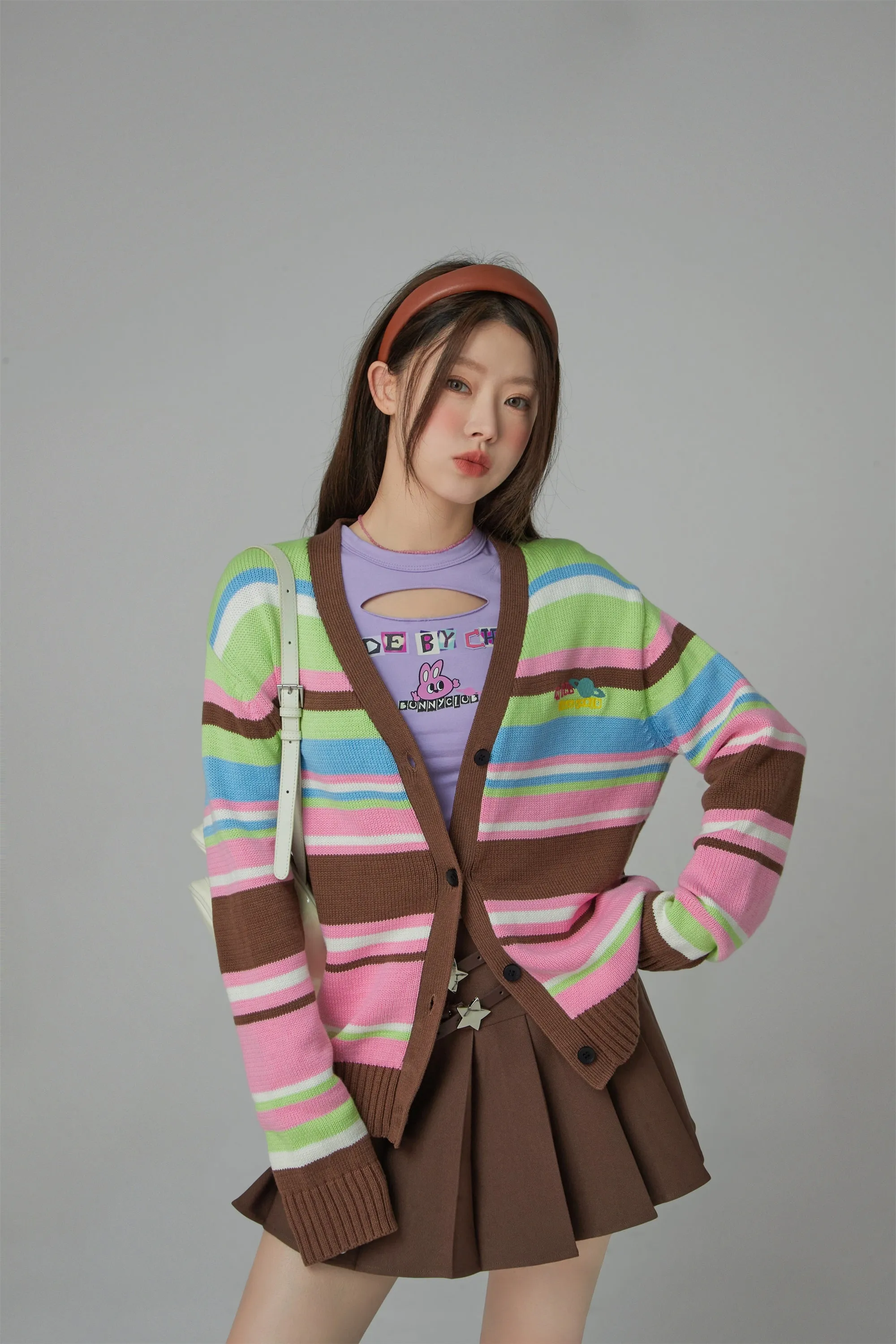 Planet Chuu Embroidered Stripe Cardigan