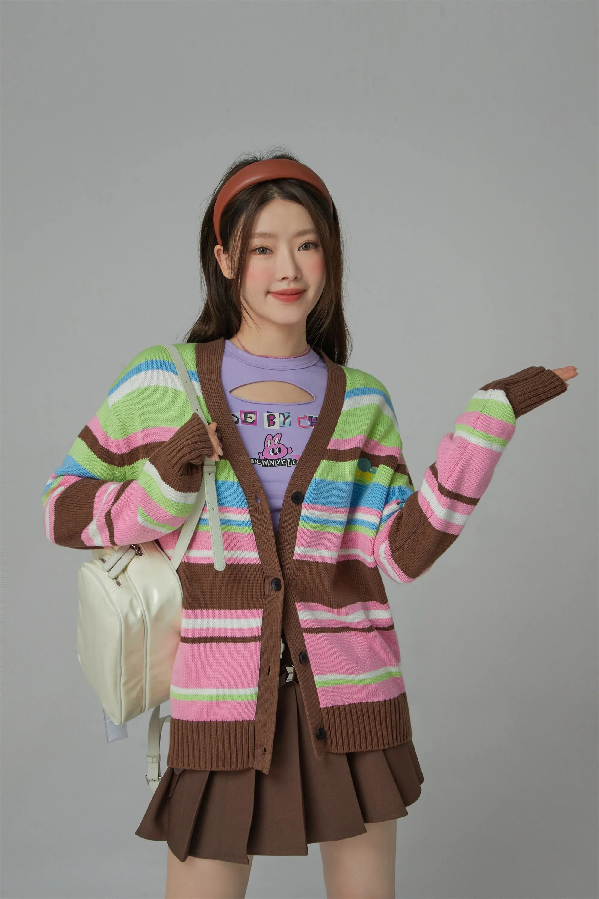 Planet Chuu Embroidered Stripe Cardigan