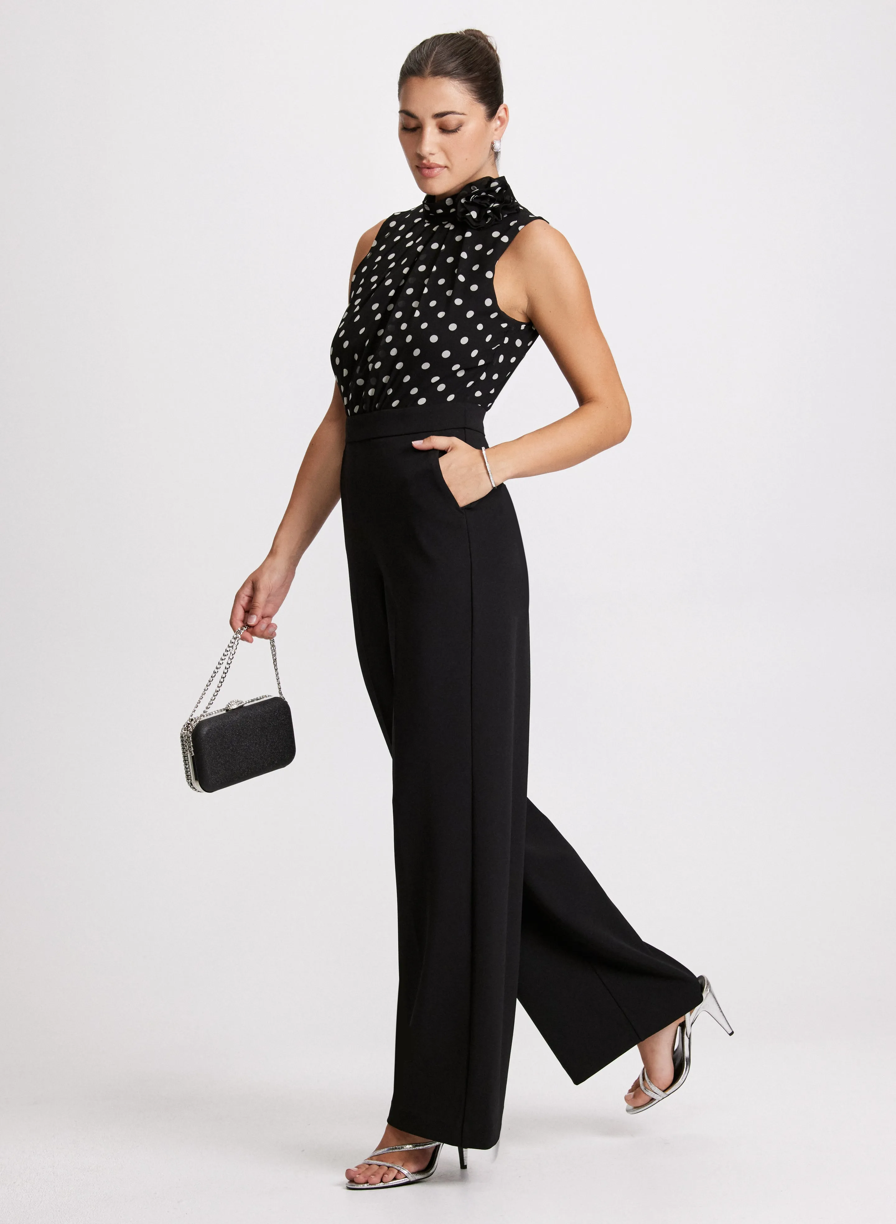 Polka Dot Rosette Detail Jumpsuit