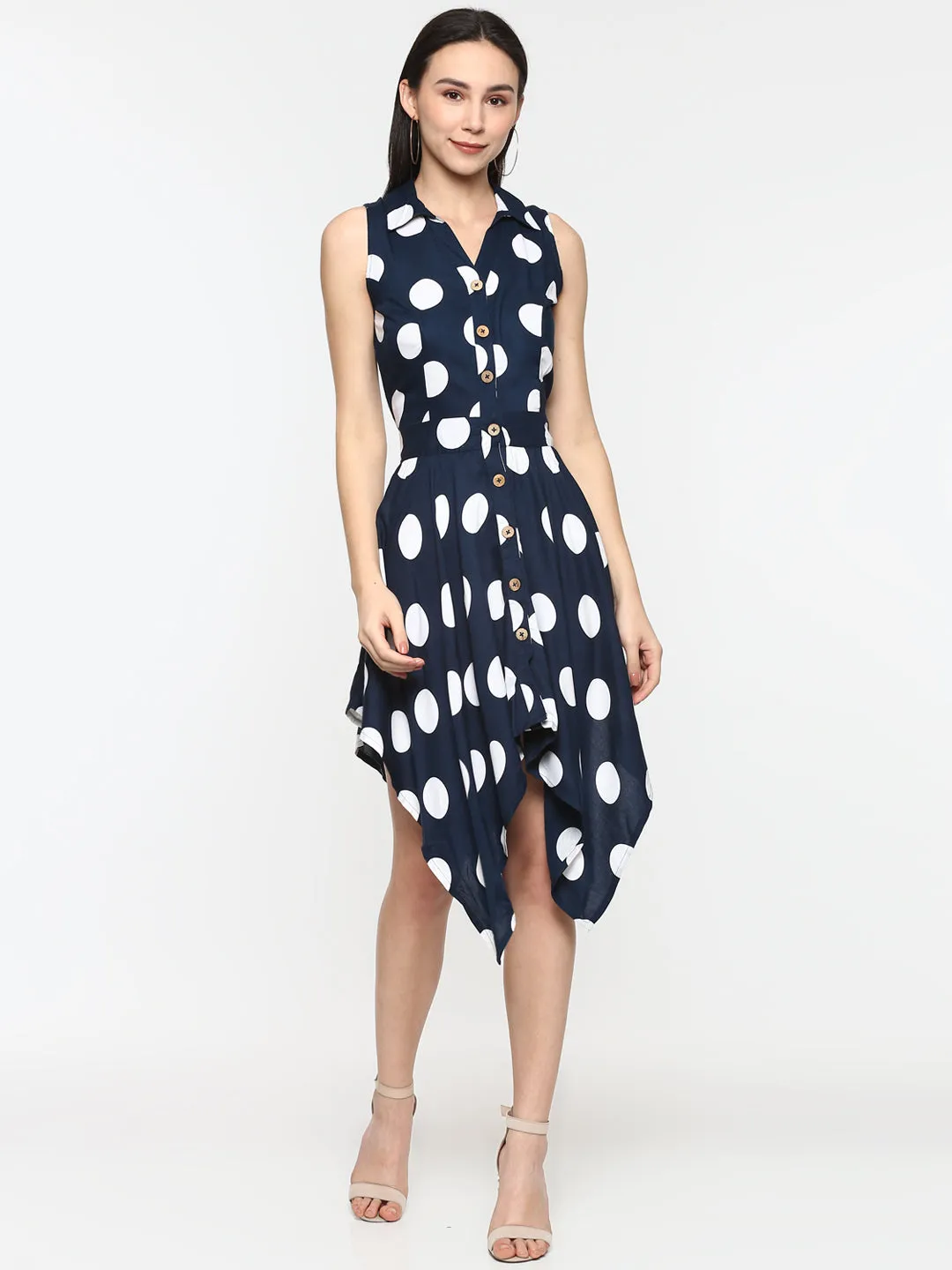 Porsorte Women Polka Dot Viscose A-line High Low  Dress