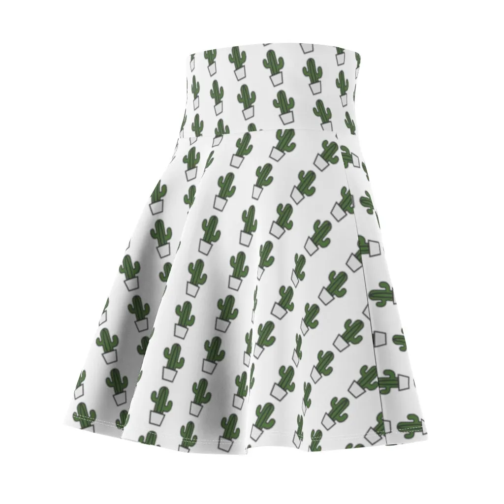 "Quirky Cactus" All-Over Polka OG Cactus High-Waist Skater Skirt