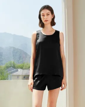 Relaxed Silk Short Pajamas Black