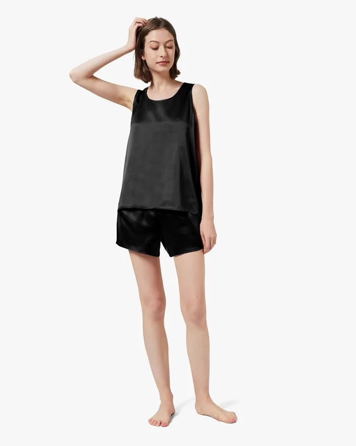 Relaxed Silk Short Pajamas Black