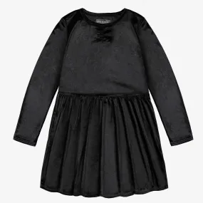 Robe noir à manches longues en velours avec fronces, enfant || Black long sleeved dress in velvet with gathers, child