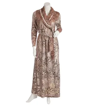 S5811 Paisley and Cheetah Print Velvet Wrap Robe