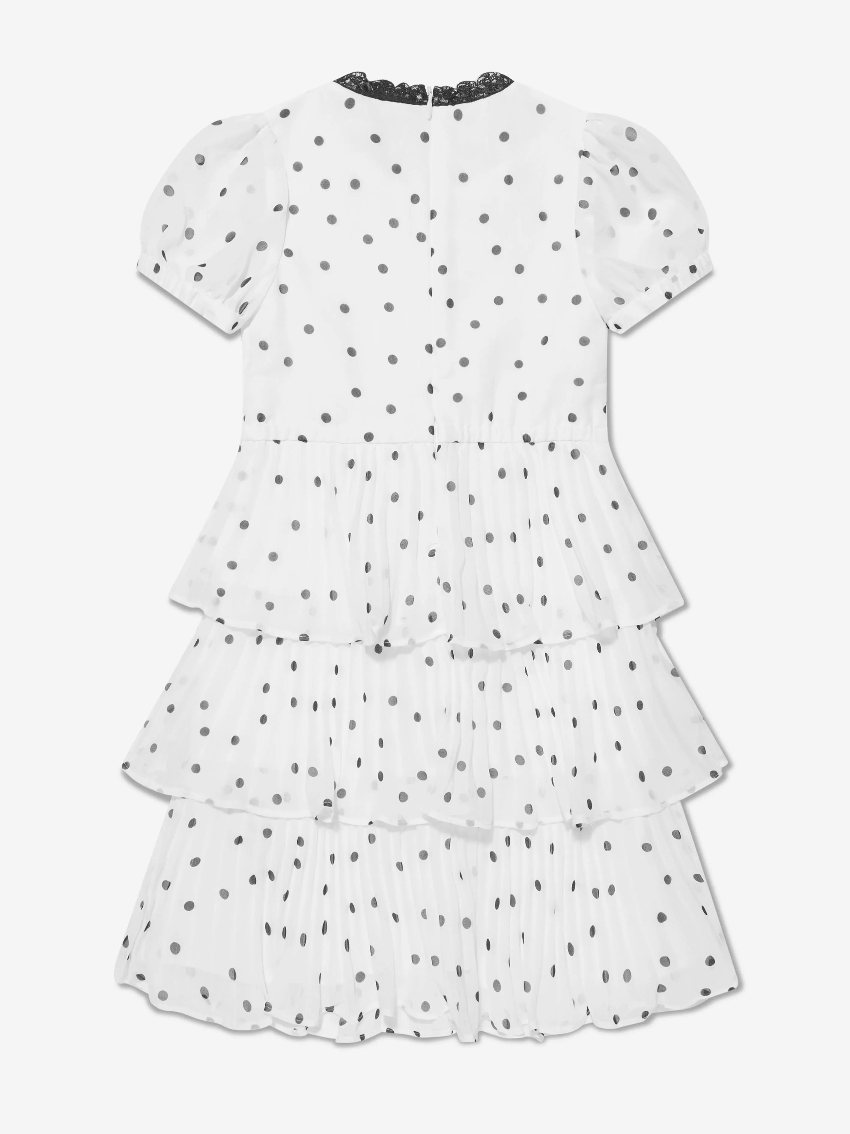 Self Portrait Girls Chiffon Polka Dot Tiered Dress in White