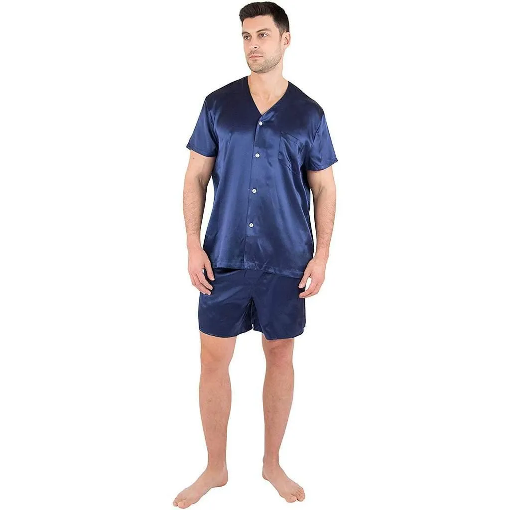 Short Silk Pajama Set For Men Silk Shirts and Pants Set Mens Silk Sleepwear