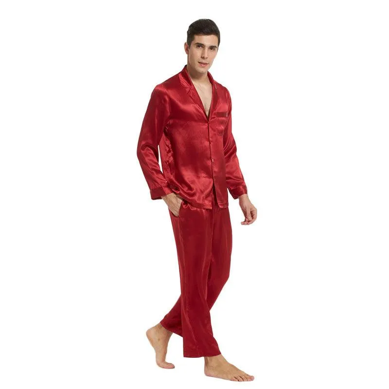 Silk Pajamas for Men 22 Momme Long Sleeve Lounge Soft Comfortable 100% Real Silk Pajamas Set