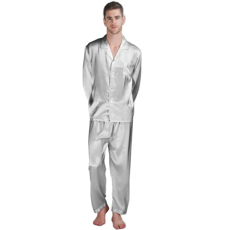 Silk Pajamas for Men 22 Momme Long Sleeve Lounge Soft Comfortable 100% Real Silk Pajamas Set