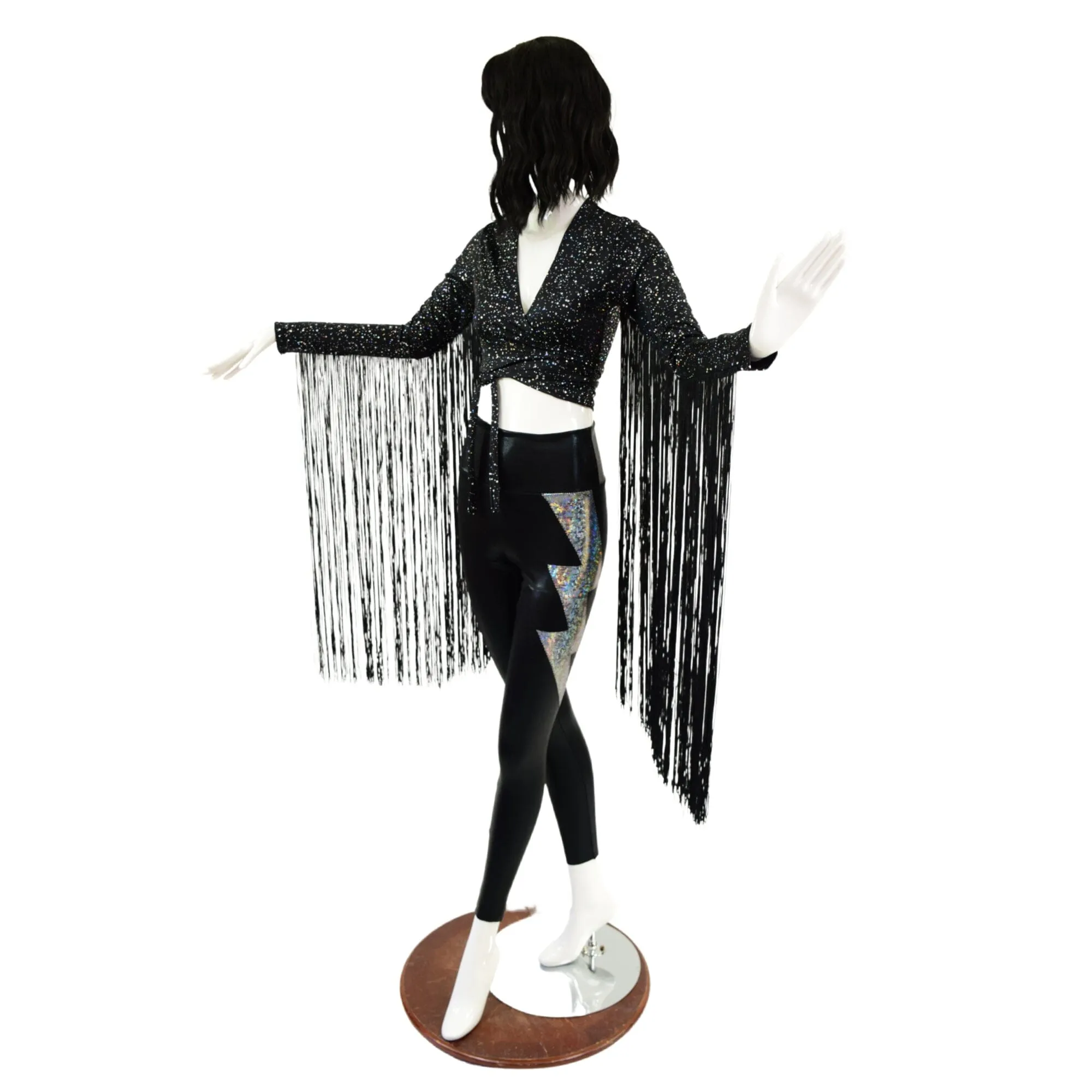 Star Noir Wrap and Tie Crop Top with 30" Black Fringe (Top Only)