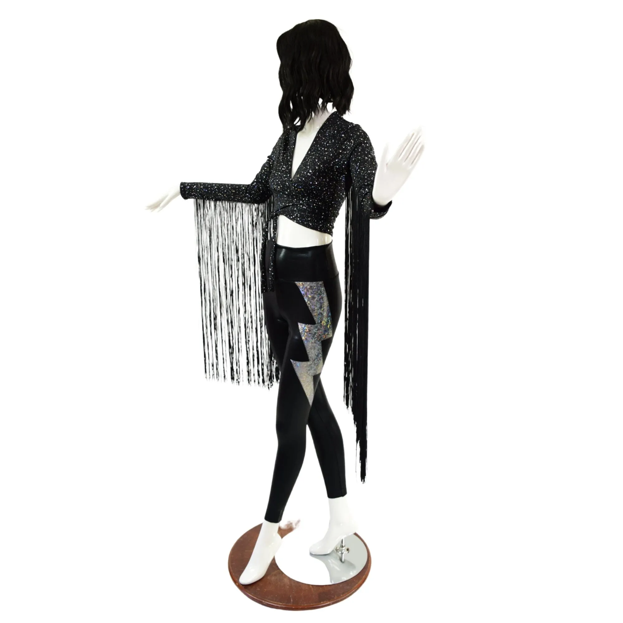 Star Noir Wrap and Tie Crop Top with 30" Black Fringe (Top Only)