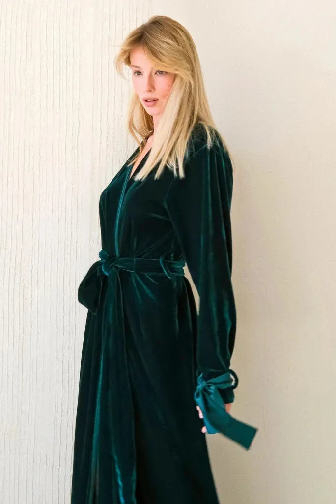 Stylish Teal Green Velvet Robe for Women, Velvet Robe for Brides and Bridesmaid