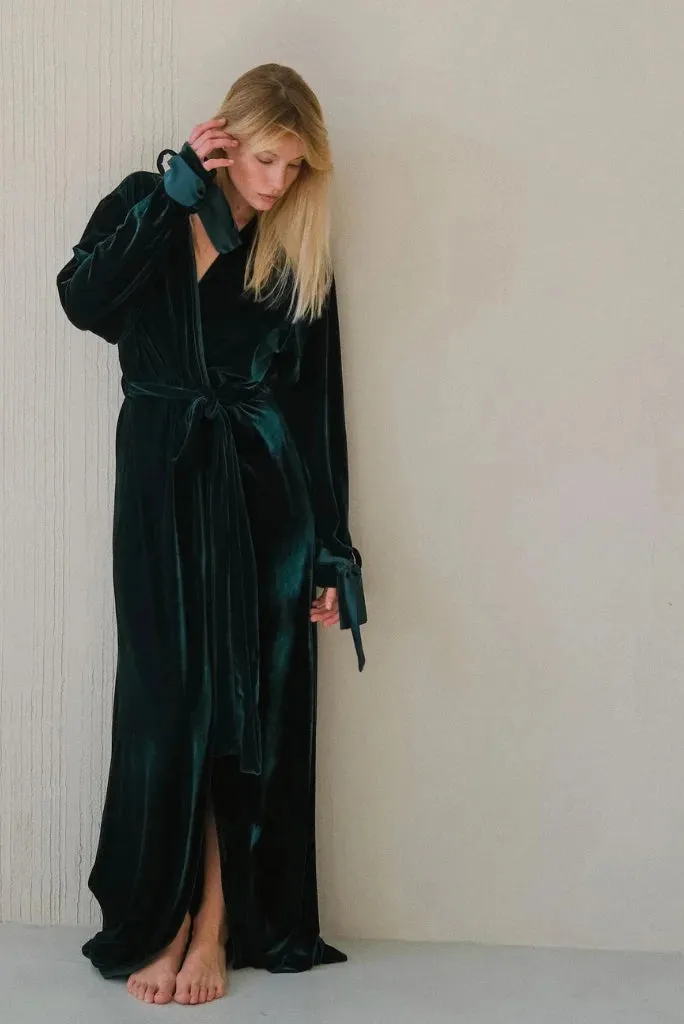 Stylish Teal Green Velvet Robe for Women, Velvet Robe for Brides and Bridesmaid