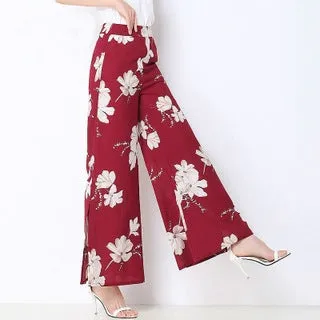 Summer Elastic Waist Thin Wide Leg Pants Women High Splitted Loose Slim-Look Western Korean Drape Culottes