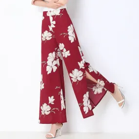 Summer Elastic Waist Thin Wide Leg Pants Women High Splitted Loose Slim-Look Western Korean Drape Culottes