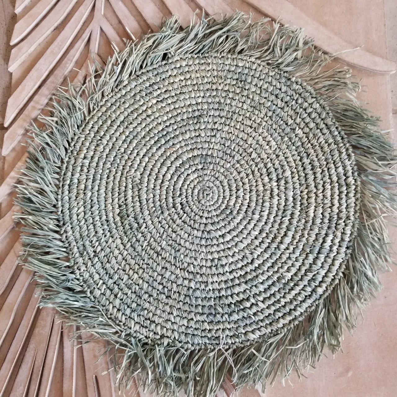 Summer Green Straw Grass Placemat with Fringe