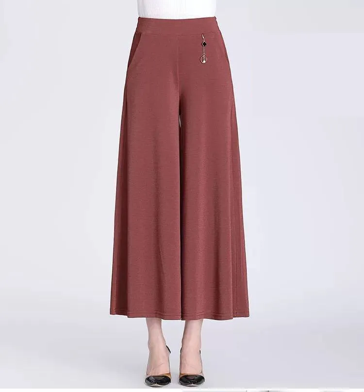 Summer Women Culottes Thin High Waist Trendy Wide Leg Pants Loose Casual Breathable Slim Look Drape Pants