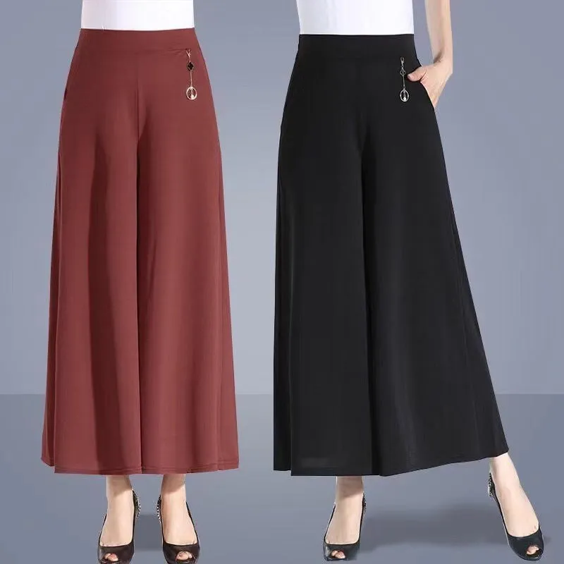 Summer Women Culottes Thin High Waist Trendy Wide Leg Pants Loose Casual Breathable Slim Look Drape Pants