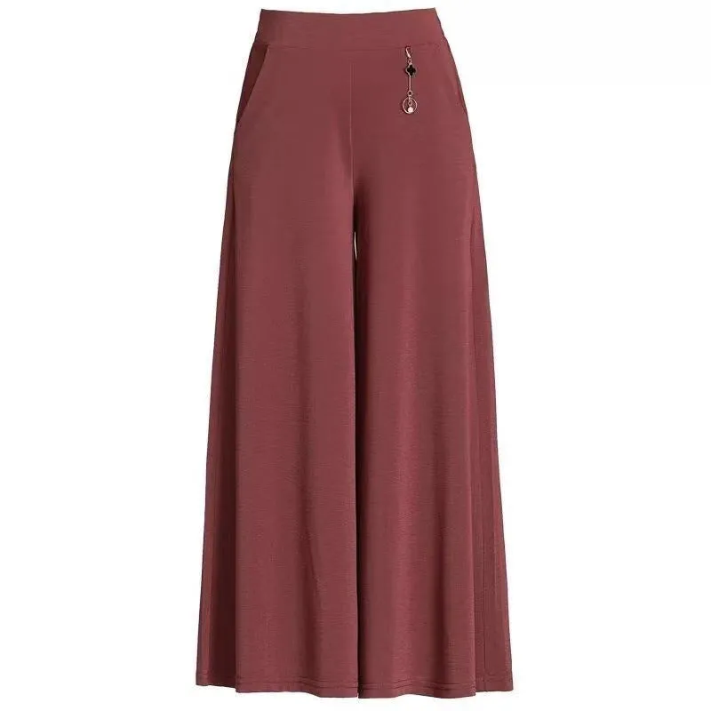 Summer Women Culottes Thin High Waist Trendy Wide Leg Pants Loose Casual Breathable Slim Look Drape Pants