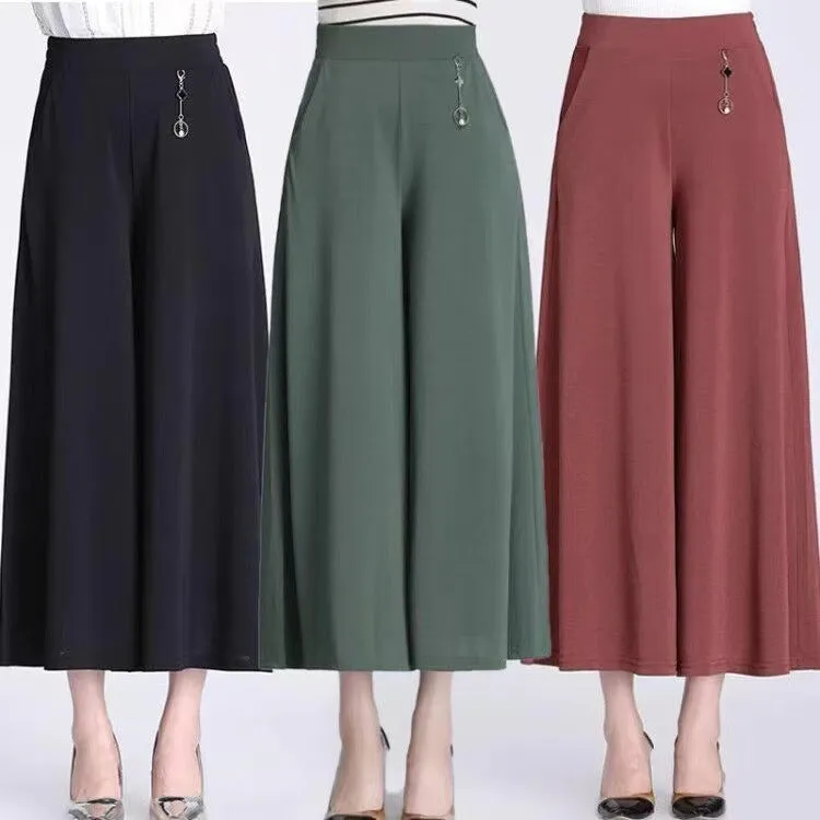 Summer Women Culottes Thin High Waist Trendy Wide Leg Pants Loose Casual Breathable Slim Look Drape Pants