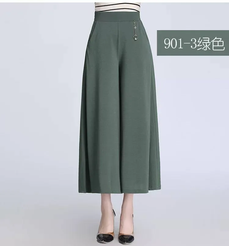 Summer Women Culottes Thin High Waist Trendy Wide Leg Pants Loose Casual Breathable Slim Look Drape Pants