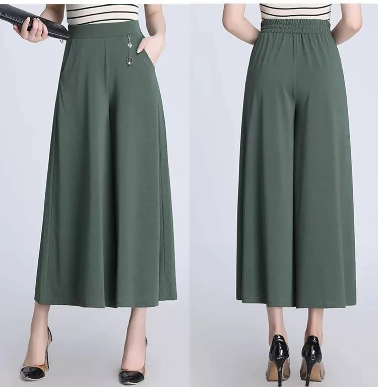 Summer Women Culottes Thin High Waist Trendy Wide Leg Pants Loose Casual Breathable Slim Look Drape Pants