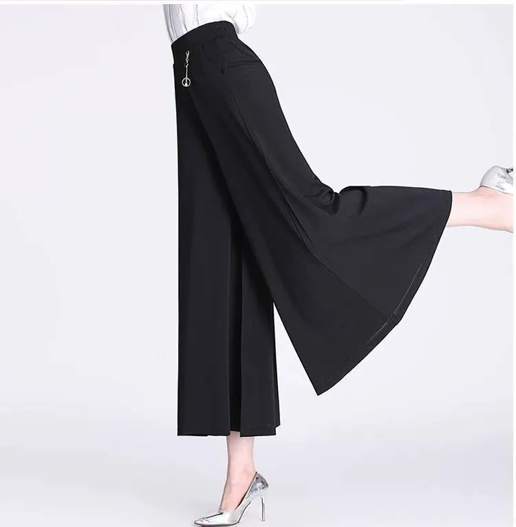 Summer Women Culottes Thin High Waist Trendy Wide Leg Pants Loose Casual Breathable Slim Look Drape Pants