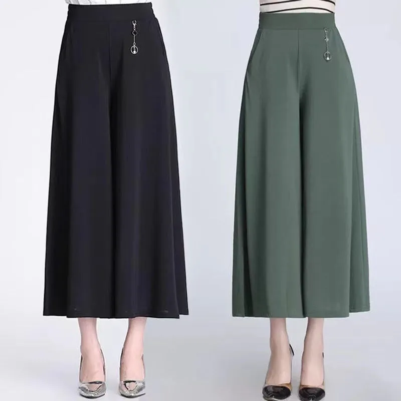 Summer Women Culottes Thin High Waist Trendy Wide Leg Pants Loose Casual Breathable Slim Look Drape Pants