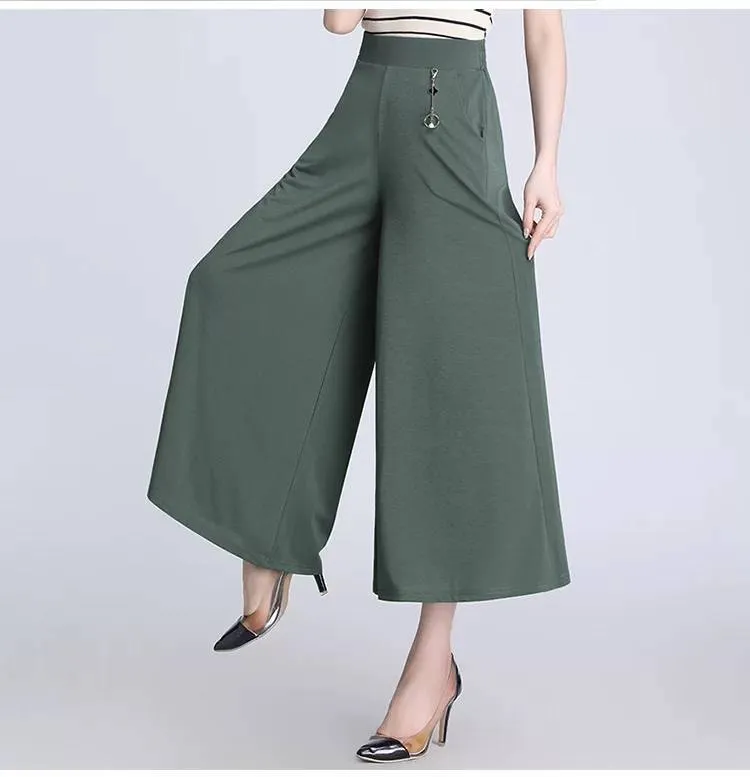 Summer Women Culottes Thin High Waist Trendy Wide Leg Pants Loose Casual Breathable Slim Look Drape Pants