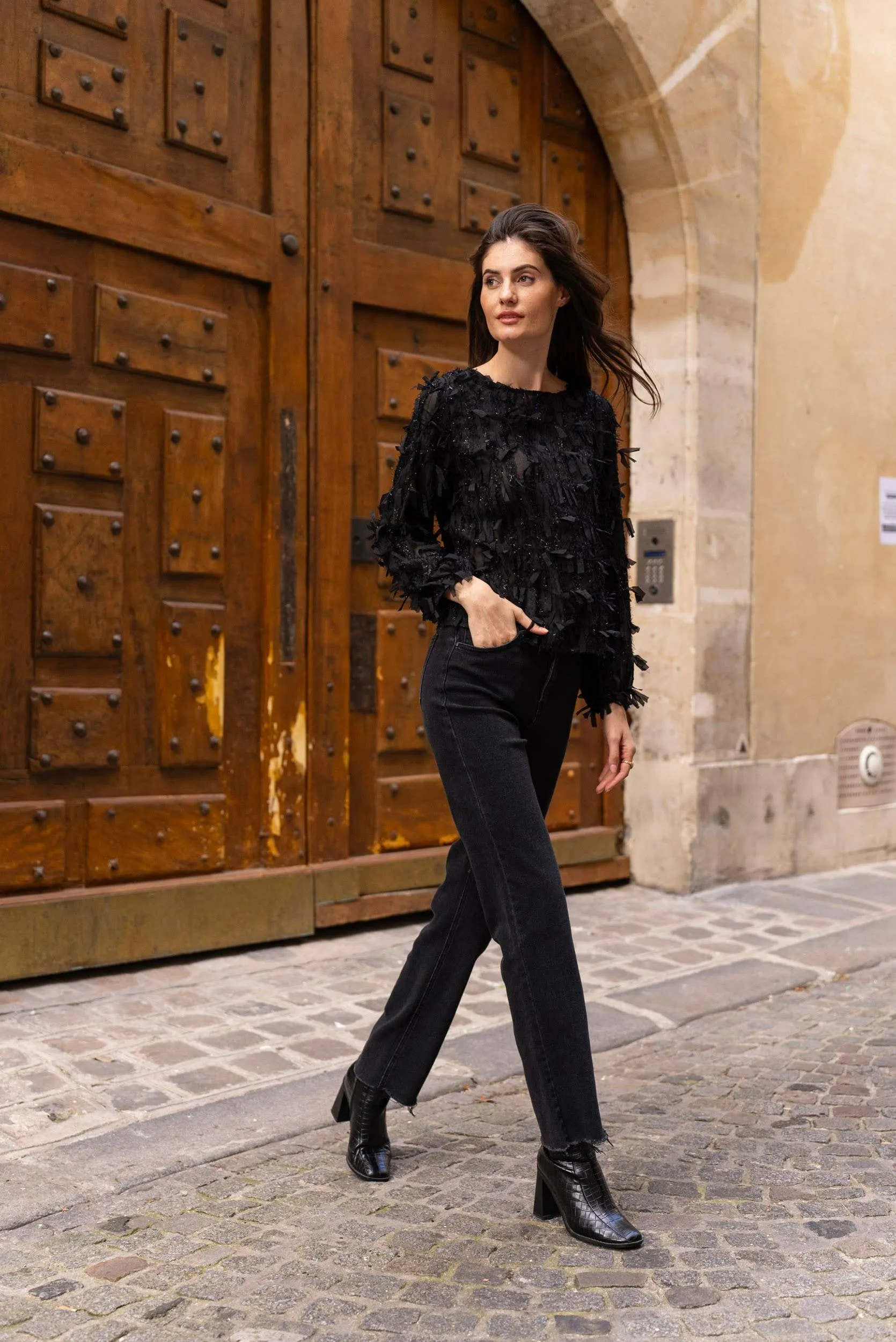 Textured Blouse w/ Fringe