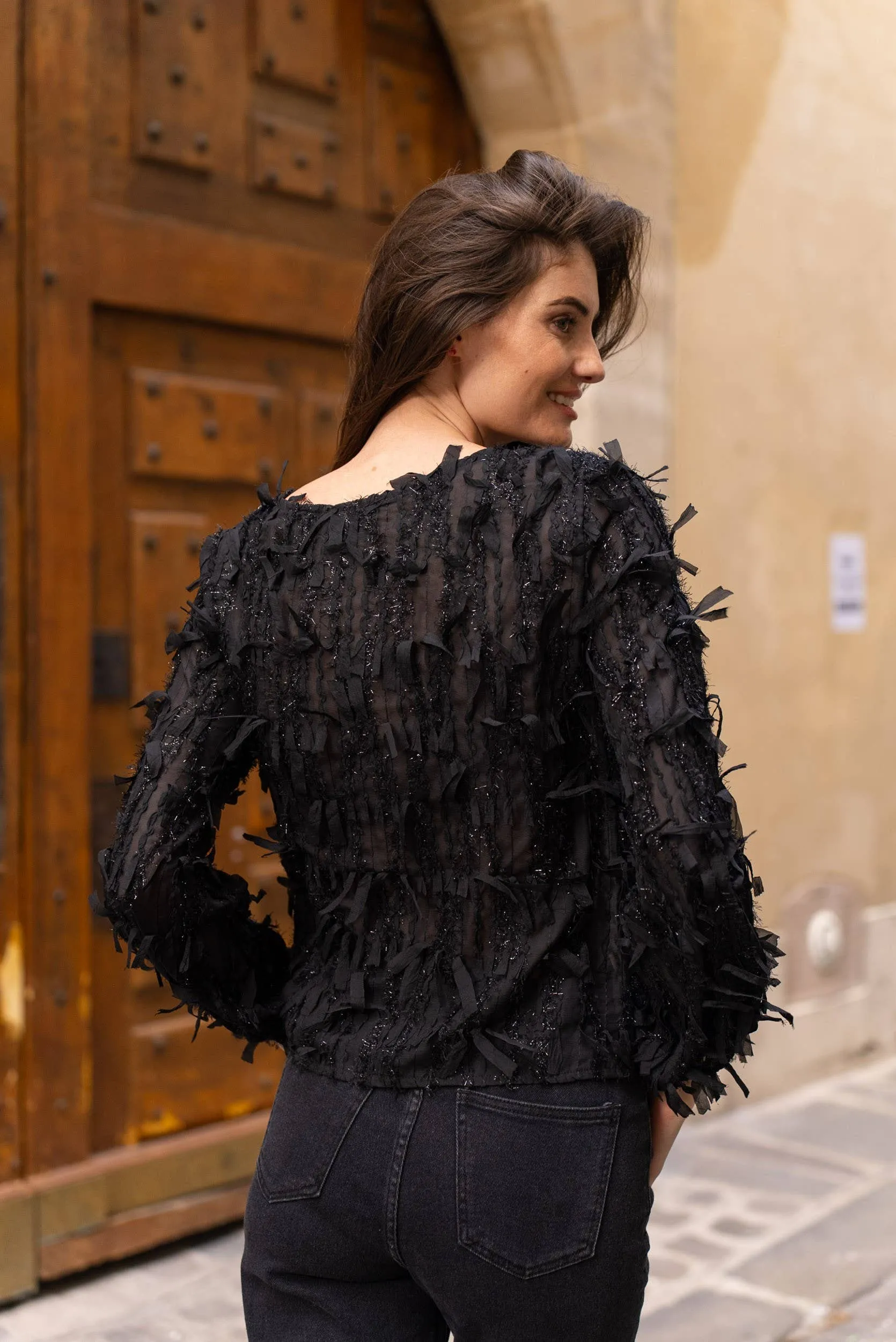 Textured Blouse w/ Fringe