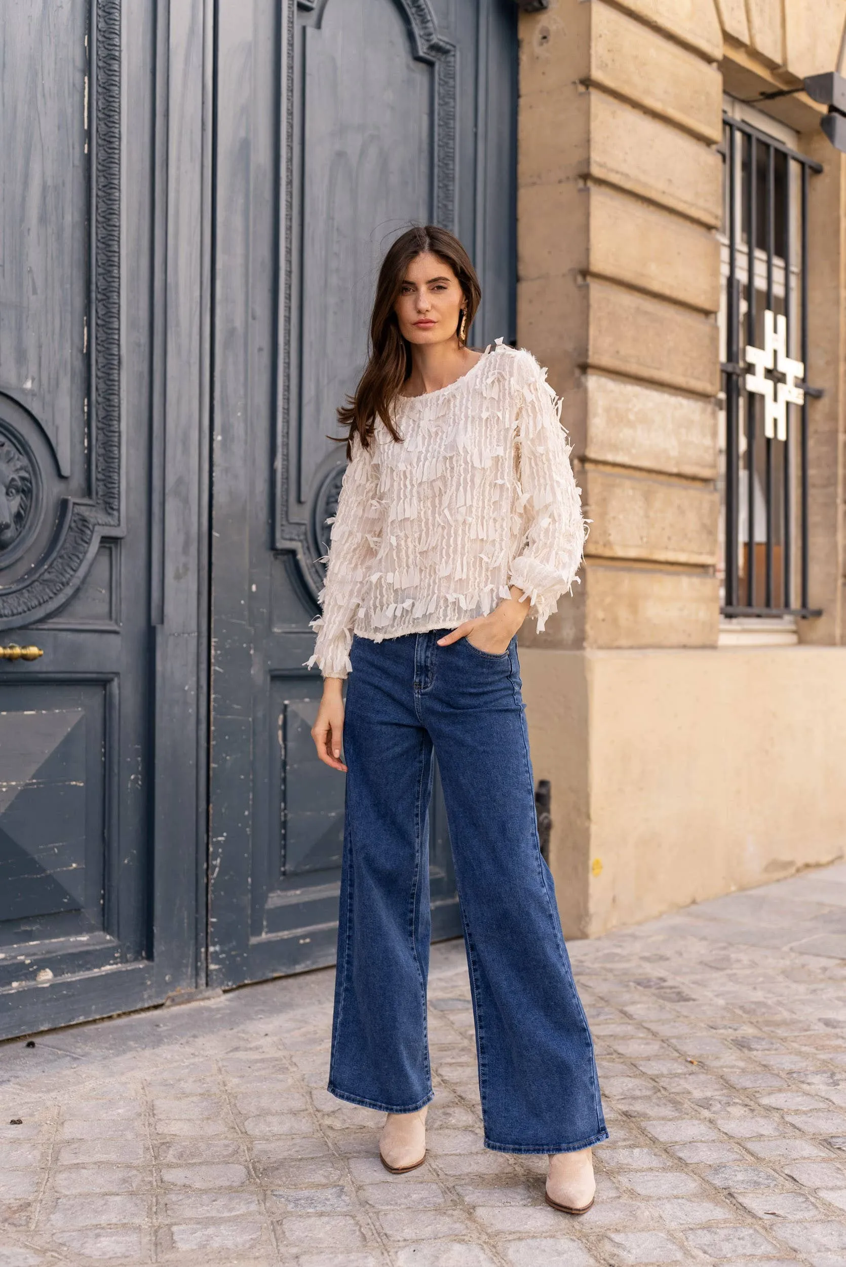 Textured Blouse w/ Fringe