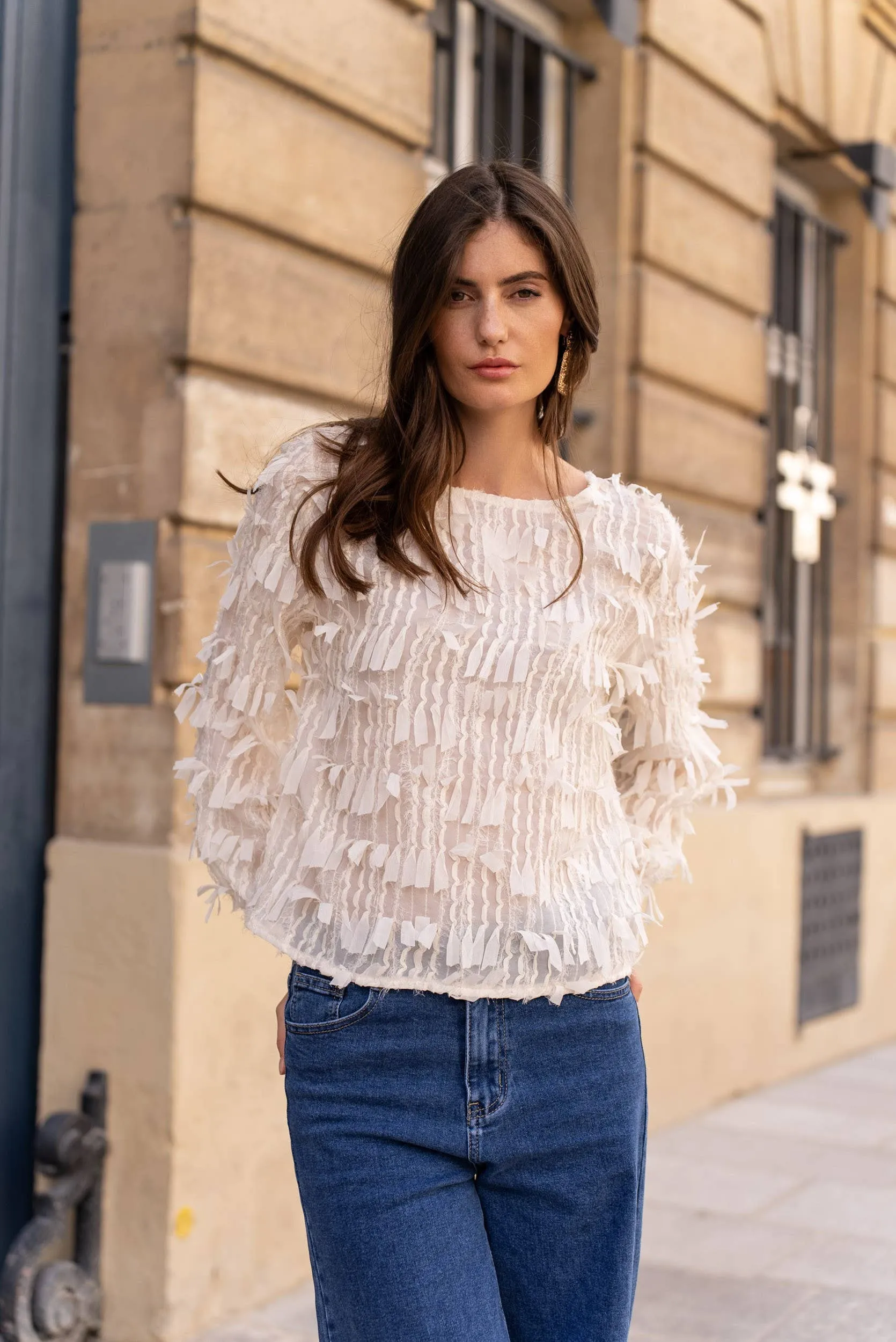 Textured Blouse w/ Fringe