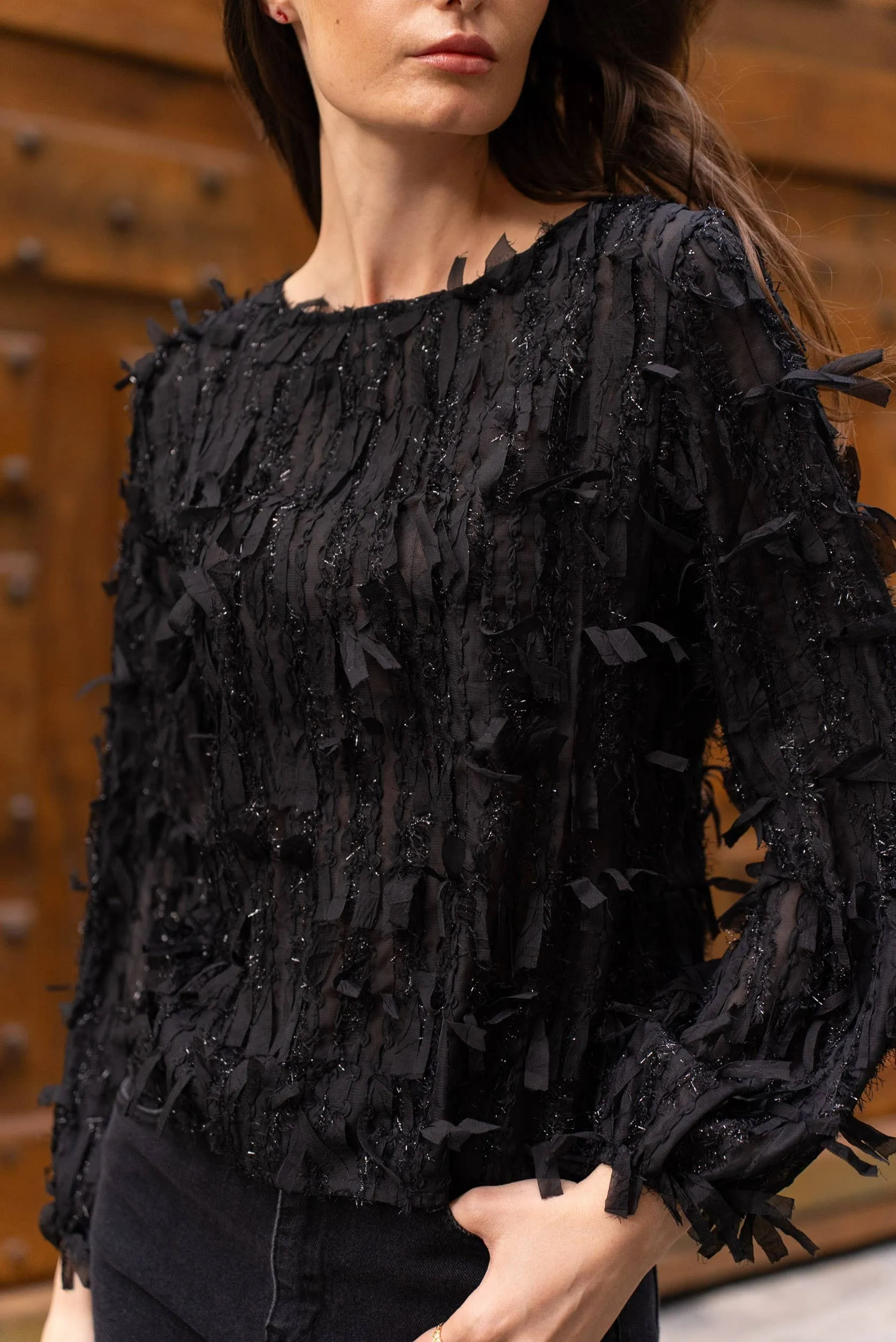 Textured Blouse w/ Fringe