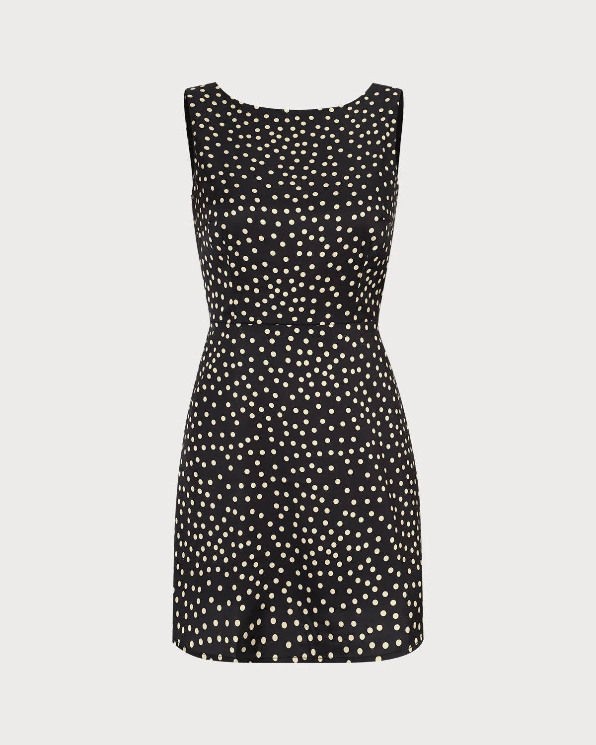 The Black Boat Neck Polka Dot Mini Dress