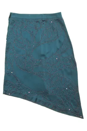 Ungaro - Teal Beaded Asymmetrical Skirt - FR 38