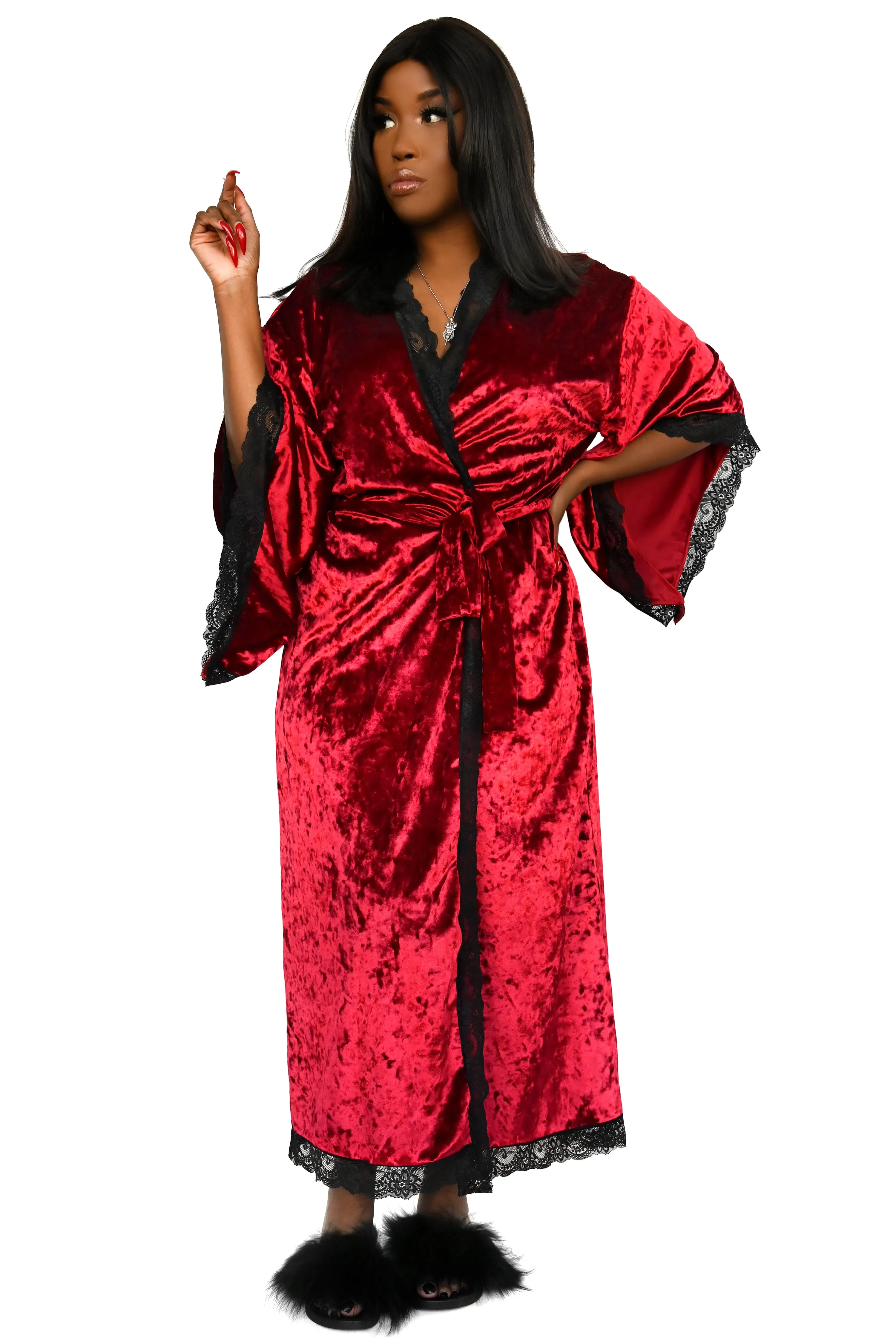 Velvet Bathory Dressing Robe - Crimson Red