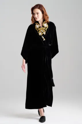 Velvet Embroidered Shawl Collar Robe